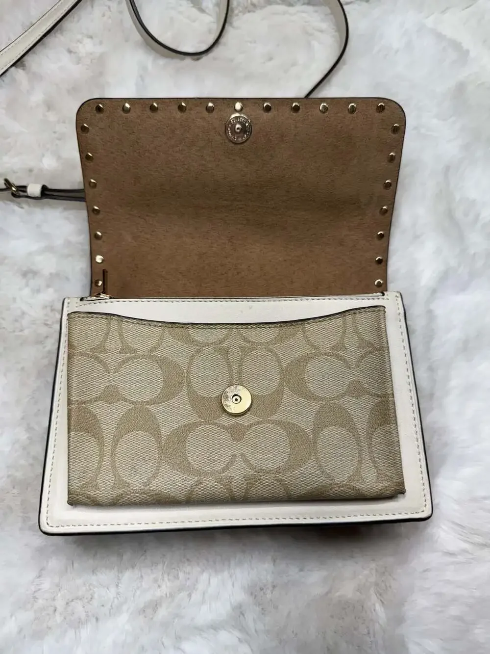 Coach Klare Crossbody Bag in Chalk White Leather with Signature Canvas and Snake